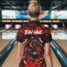 Load image into Gallery viewer, Black and Red Flame Dragon bowling shirts for Women Custom Bowling Team Jersey, gift for Bowler NQS10245