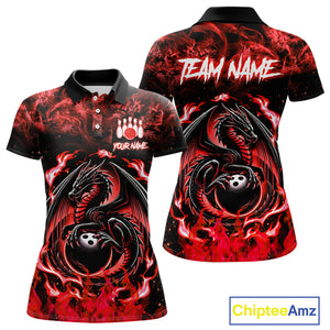 Black and Red Flame Dragon bowling shirts for Women Custom Bowling Team Jersey, gift for Bowler NQS10245
