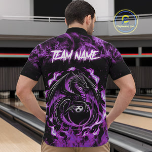 Black and Purple Flame Dragon bowling shirts for Men Custom Bowling Team Jersey, gift for Bowler NQS10247