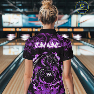 Black and Purple Flame Dragon bowling shirts for Women Custom Bowling Team Jersey, gift for Bowler NQS10247