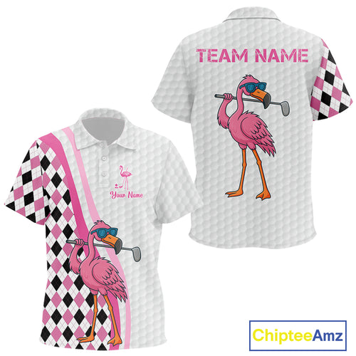 Funny Kid golf polo shirt custom pink and black argyle pattern flamingo white golf shirts NQS10252