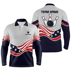 American Flag Bowling Jersey For Men Custom Polo Bowling Shirt Patriotic Bowling Shirt For Team NQS6135