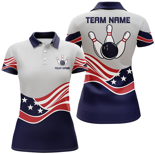 American Flag Bowling Jersey For Women Custom Polo Bowling Shirt Patriotic Bowling Shirt For Team NQS6135