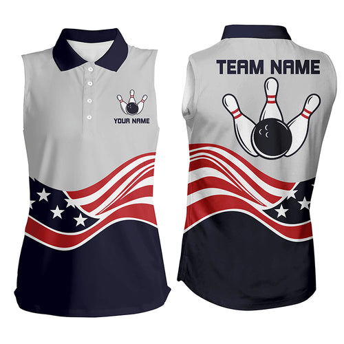 American Flag Bowling Jersey For Ladies Custom sleeveless polo  Bowling Shirt Patriotic Shirt For Team NQS6135