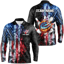 Load image into Gallery viewer, Smoke American Flag Flame Bowling camo Custom Patriotic Bowling Shirts For Men, Bowling Team Jerseys NQS8241