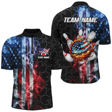 Load image into Gallery viewer, Smoke American Flag Flame Bowling camo Custom Patriotic Bowling Shirts For Men, Bowling Team Jerseys NQS8241