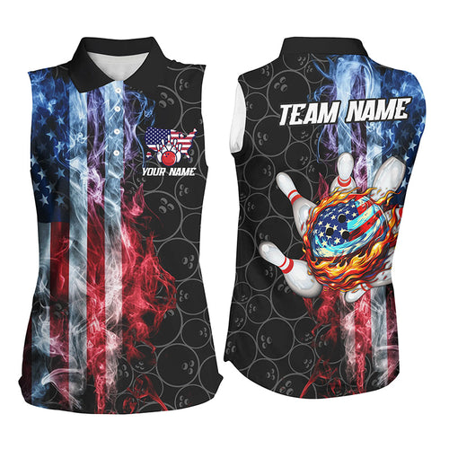 Smoke American Flag Flame Bowling camo Custom Patriotic Bowling sleeveless polo Shirts Team Jerseys NQS8241