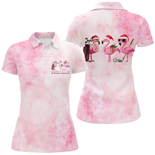 Pink Flamingo Christmas Women golf polo shirts custom Christmas golf shirts for women, golf gifts NQS8243