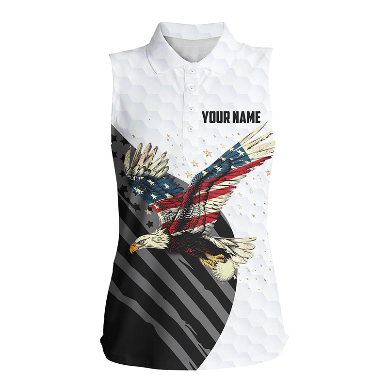 Black and White American Flag Eagle Women sleeveless polo shirt custom Patriotic golf shirt for ladies NQS8244