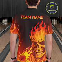 Load image into Gallery viewer, Flame Skull Bowling Polo, Quarter Zip Shirts for Men Custom Skull Fire Bowling Team Outfit Uniform NQS10444