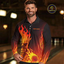 Load image into Gallery viewer, Flame Skull Bowling Polo, Quarter Zip Shirts for Men Custom Skull Fire Bowling Team Outfit Uniform NQS10444
