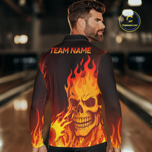 Load image into Gallery viewer, Flame Skull Bowling Polo, Quarter Zip Shirts for Men Custom Skull Fire Bowling Team Outfit Uniform NQS10444