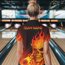 Load image into Gallery viewer, Flame Skull Bowling Polo, Quarter Zip Shirts for Women Custom Skull Fire Bowling Team Outfit Uniform NQS10444