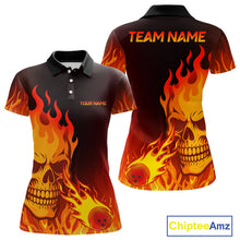 Load image into Gallery viewer, Flame Skull Bowling Polo, Quarter Zip Shirts for Women Custom Skull Fire Bowling Team Outfit Uniform NQS10444