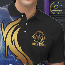 Load image into Gallery viewer, Custom Blue Lightning thunder and Gold Bowling Team Jerseys, Personalized Bowling Shirts for Men NQS10447