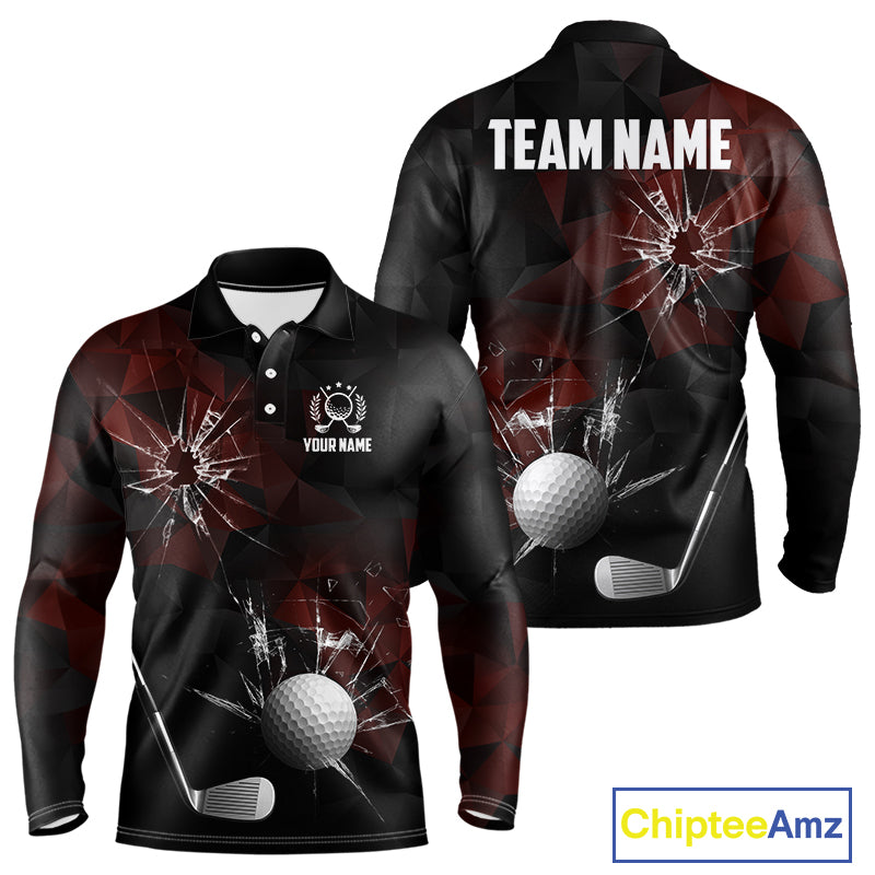 Black and Red Camo Broken golf ball Mens Golf polo shirts Custom Team Golf attire for men NQS10449