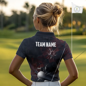 Black and Red Camo Broken golf ball Women Golf polo shirts Custom Team Golf attire for ladies NQS10449