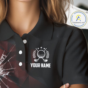 Black and Red Camo Broken golf ball Women Golf polo shirts Custom Team Golf attire for ladies NQS10449