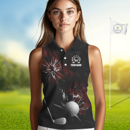 Black and Red Camo Broken golf ball Sleeveless Golf polo shirts Custom Team Golf attire for ladies NQS10449