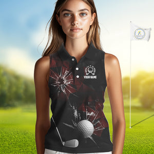 Black and Red Camo Broken golf ball Sleeveless Golf polo shirts Custom Team Golf attire for ladies NQS10449