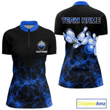Load image into Gallery viewer, Personalized Women&#39;s bowling shirts Blue lightning Bowling Ball Pins bowling jerseys for Bowler NQS10633