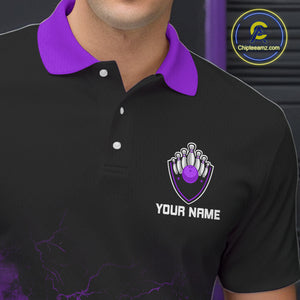 Personalized Men's bowling shirts Purple lightning Bowling Ball Pins bowling jerseys for Bowler NQS10634
