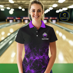 Personalized Women's bowling shirts Purple lightning Bowling Ball Pins bowling jerseys for Bowler NQS10634