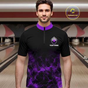 Personalized Men's bowling shirts Purple lightning Bowling Ball Pins bowling jerseys for Bowler NQS10634