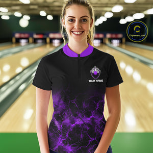 Personalized Women's bowling shirts Purple lightning Bowling Ball Pins bowling jerseys for Bowler NQS10634