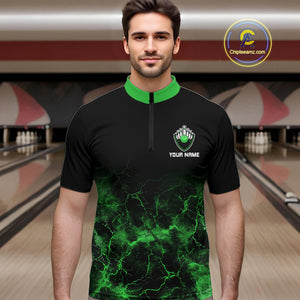 Personalized Men's bowling shirts Green lightning Bowling Ball Pins bowling jerseys for Bowler NQS10635