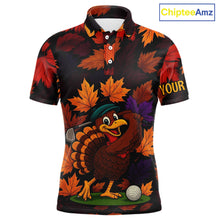Load image into Gallery viewer, Golf Turkey Thanksgiving Mens Golf Polo Shirt Orange Autumn Leaf Custom Golf top For Men Golf Gifts NQS10637