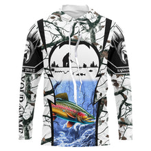 Load image into Gallery viewer, Rainbow trout Ice fishing winter camo Custom Long Sleeve fishing shirts for men, women NQS2490