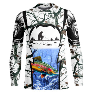 Rainbow trout Ice fishing winter camo Custom Long Sleeve fishing shirts for men, women NQS2490