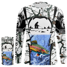 Load image into Gallery viewer, Rainbow trout Ice fishing winter camo Custom Long Sleeve fishing shirts for men, women NQS2490