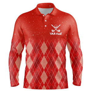 Custom Red argyle pattern Christmas pattern Golf Polo Shirts For Men Personalized Golf tops for men NQS8926