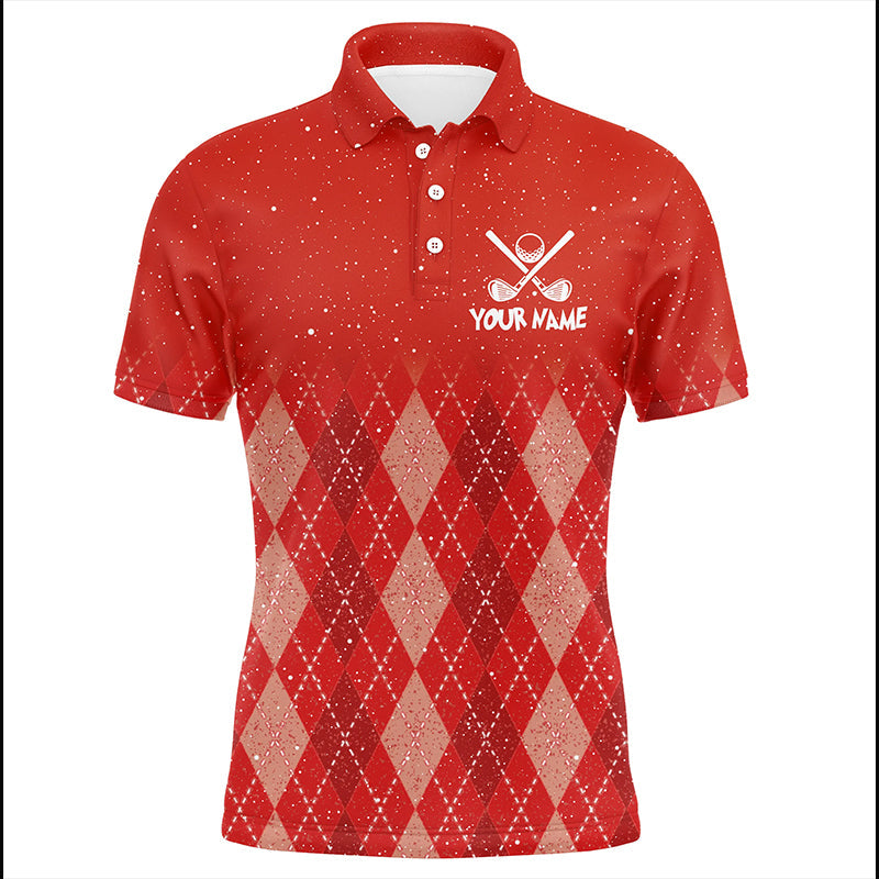 Custom Red argyle pattern Christmas pattern Golf Polo Shirts For Men Personalized Golf tops for men NQS8926