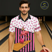 Load image into Gallery viewer, Pink ribbon pattern funny flamingo Bowling Hawaiian Shirt Custom breast cancer Team bowling outfit NQS11245