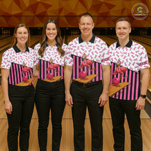 Load image into Gallery viewer, Pink ribbon pattern funny flamingo Bowling shirts for Men Custom breast cancer Team bowling outfit NQS11245