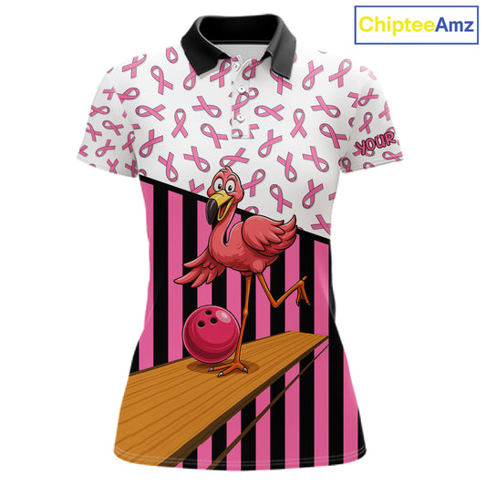 Pink ribbon pattern funny flamingo Bowling shirts for Women Custom breast cancer Team bowling outfit NQS11245