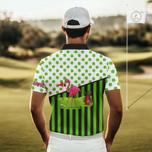 Load image into Gallery viewer, Green shamrock pattern flamingo Men golf polo shirts Custom St Patrick's Day golf outfit for men NQS11246
