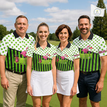 Load image into Gallery viewer, Green shamrock pattern flamingo Women golf polo shirts Custom St Patrick's Day golf outfit for ladies NQS11246