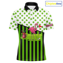 Load image into Gallery viewer, Green shamrock pattern flamingo Men golf polo shirts Custom St Patrick's Day golf outfit for men NQS11246