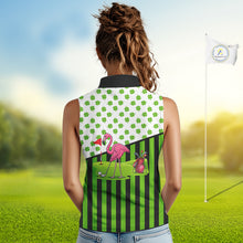 Load image into Gallery viewer, Green shamrock pattern flamingo Women's sleeveless polo shirt Custom St Patrick's Day golf outfit NQS11246