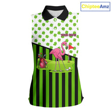 Load image into Gallery viewer, Green shamrock pattern flamingo Women's sleeveless polo shirt Custom St Patrick's Day golf outfit NQS11246