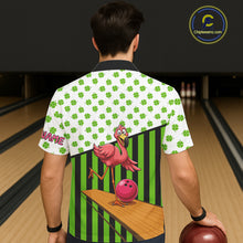 Load image into Gallery viewer, Green shamrock pattern flamingo Bowling Hawaiian Shirt Custom St Patrick's Day Team bowling outfit NQS11247