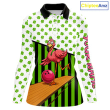 Load image into Gallery viewer, Green shamrock pattern flamingo Bowling shirts for Women Custom St Patrick's Day Team bowling outfit NQS11247