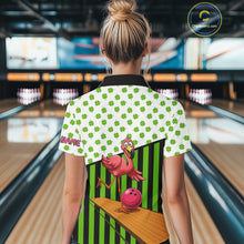 Load image into Gallery viewer, Green shamrock pattern flamingo Bowling shirts for Women Custom St Patrick's Day Team bowling outfit NQS11247