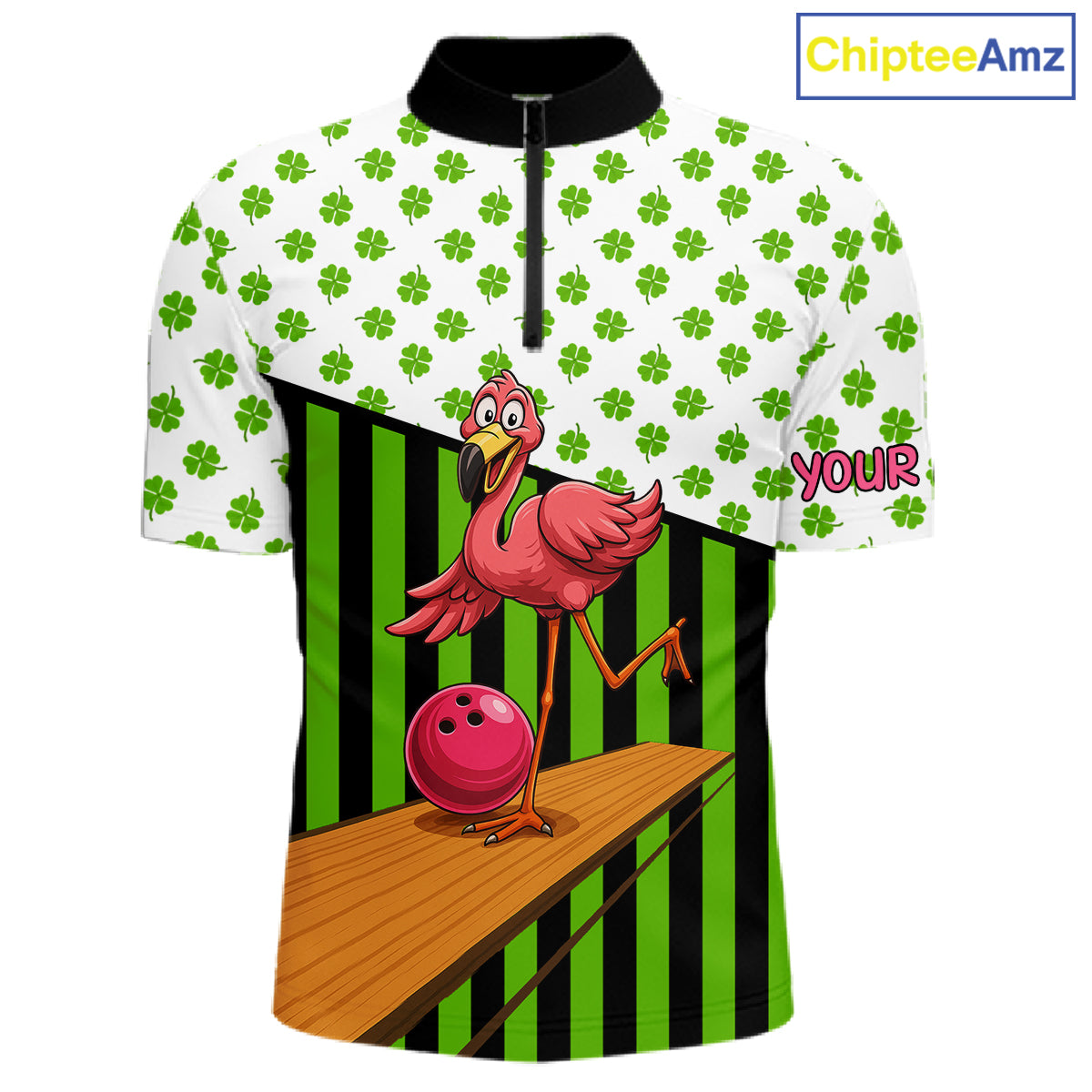Green shamrock pattern flamingo Bowling shirts for Men Custom St Patrick's Day Team bowling outfit NQS11247