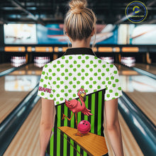 Load image into Gallery viewer, Green shamrock pattern flamingo Bowling shirts for Women Custom St Patrick's Day Team bowling outfit NQS11247