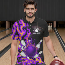 Load image into Gallery viewer, Purple Flame Fire Bowling Polo, Quarter Zip Shirts For Men Custom Bowling Team Shirts, Gift For Bowler NQS9373